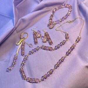 4 piece Lavender and Gold with Floral Charms Jewelry Set